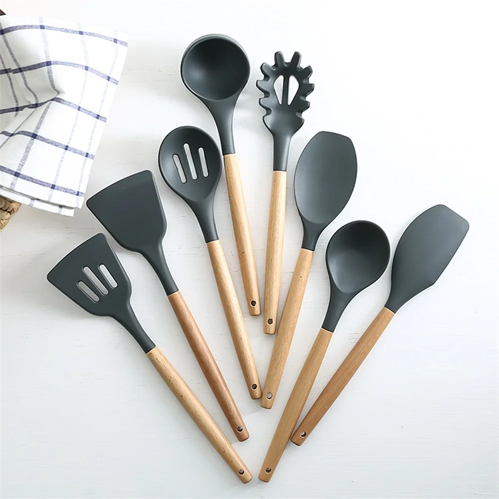 7 grey silicone utensil