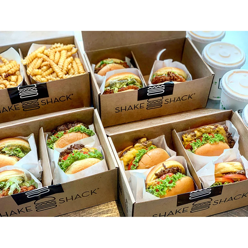 custom carton to go fast food packaging easy Foldable chips burger french fries chicken wing sharing size paper lunch box pack
