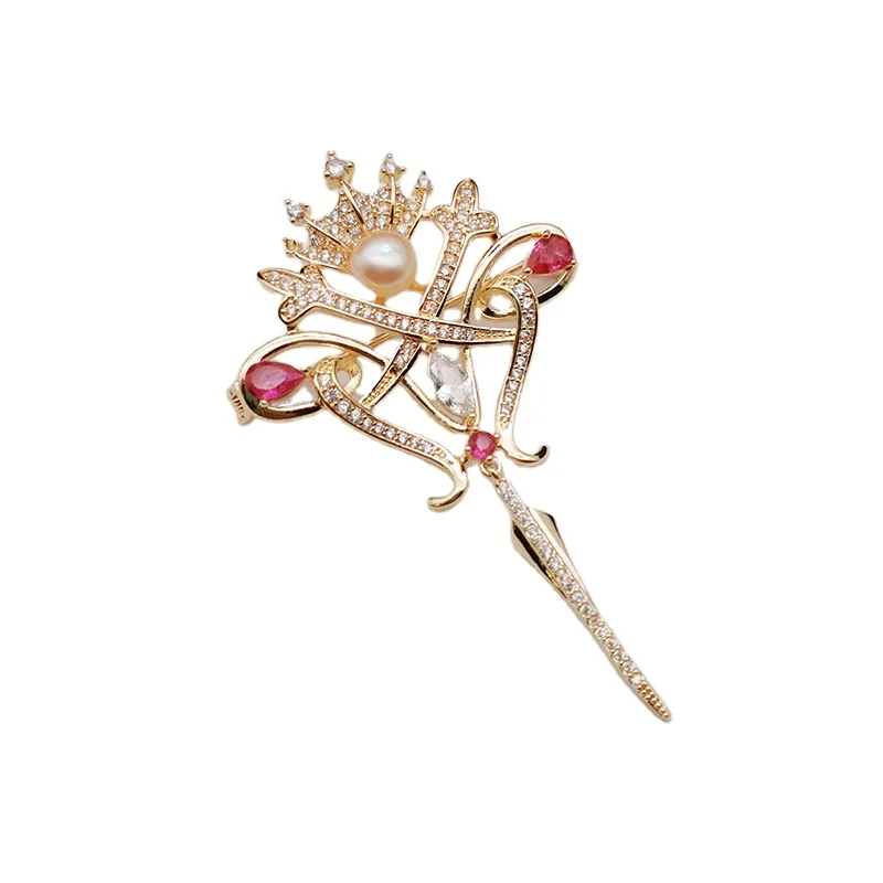 High quality luxury crown brooch set handmade stone brooches timepieces jewelry brooch