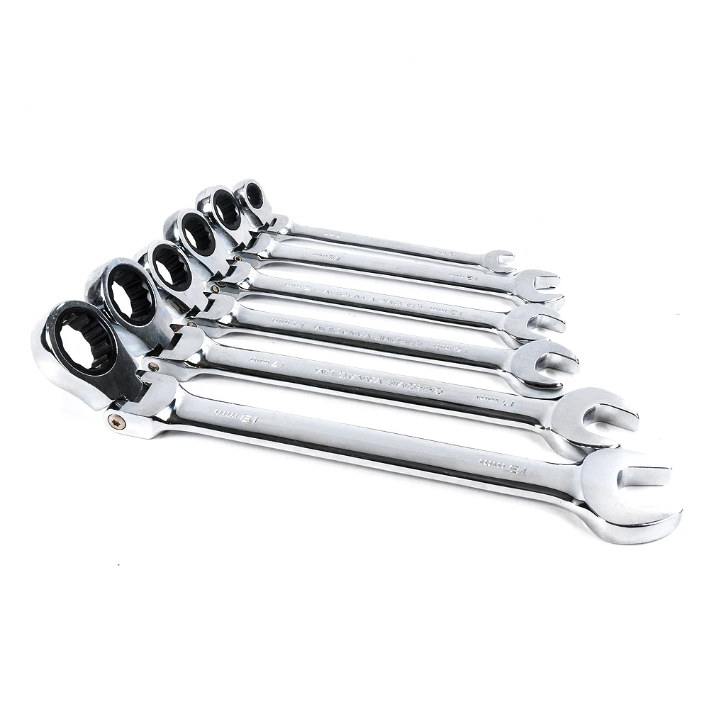 6-32mm Chrome Vanadium Steel Spanner Mirror surface Metric Mechanics Durable Garage Tools Active Flexibl Head Ratchet Wrench