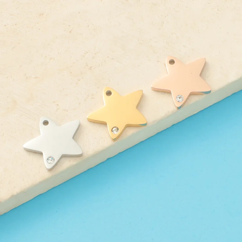 Customized Cz Diamond Engraved Stars Shape Diy Metal Jewelry Women Pendant Charms Security Tags Making For Necklace