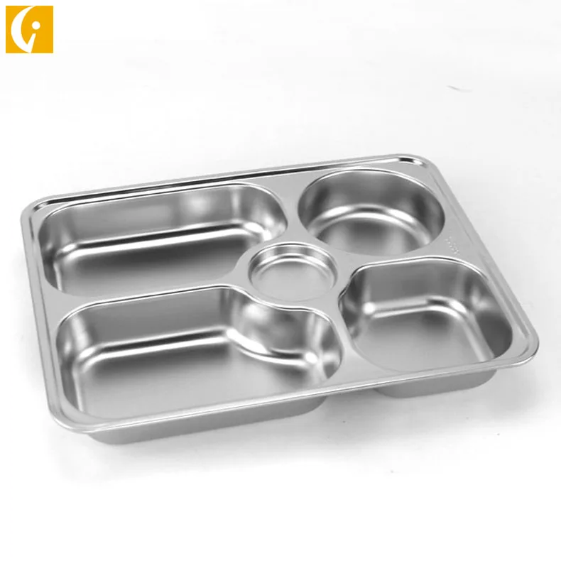 5 Compartment sections 304 Stainless Steel Dinner Plate  Divided Food Tray