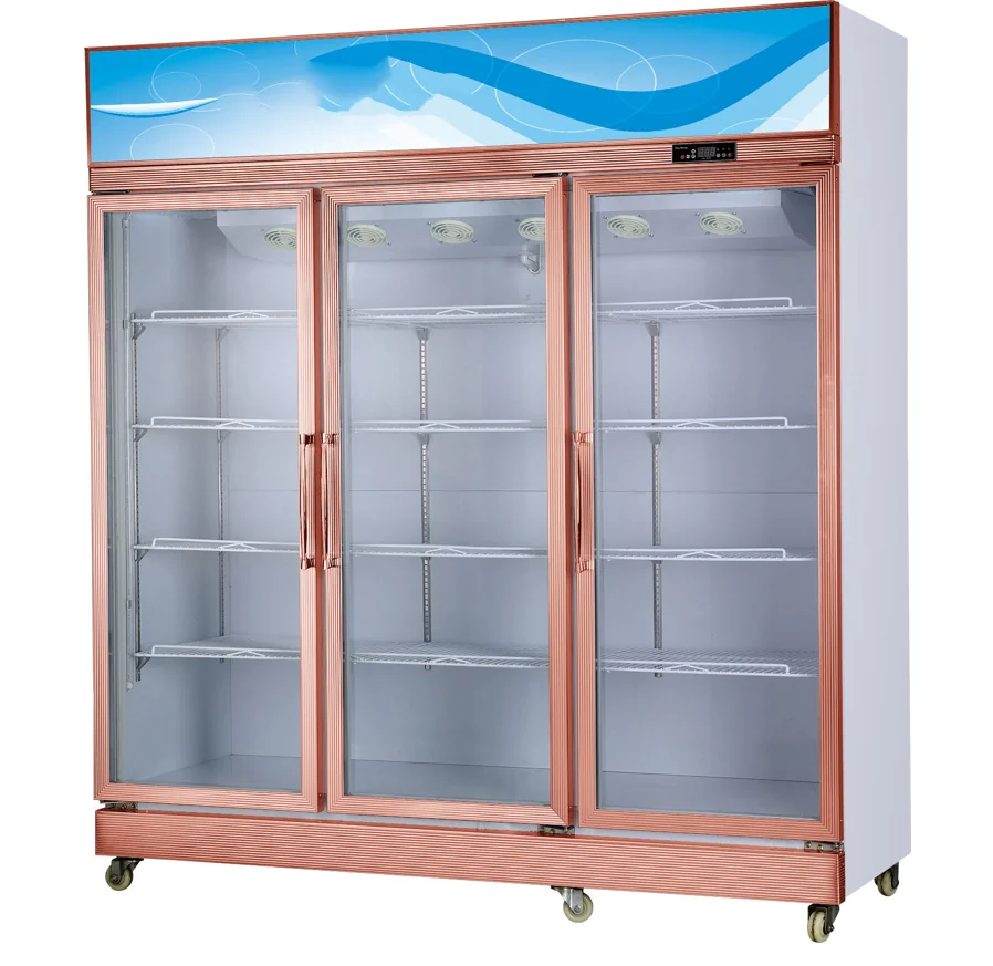 Supermarket 3 Doors Display Cooler Fan Cooling vertical  cooler Glass Door Refrigerator for Show drinking