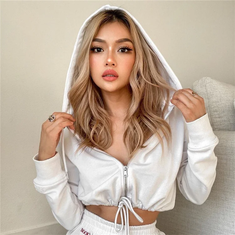 New Arrival Cotton Women Pullover Women Crop Top Hoodie Soft White Sweatshirt Women