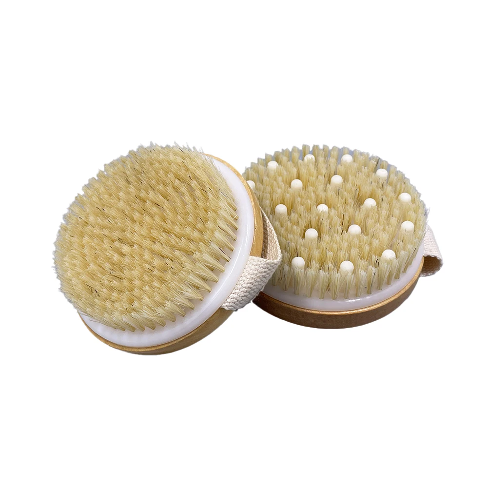 Hot Custom Logo Brand Wooden Round Body Clean Dry Skin Bath Brushes Massage Exfoliating Shower Brush