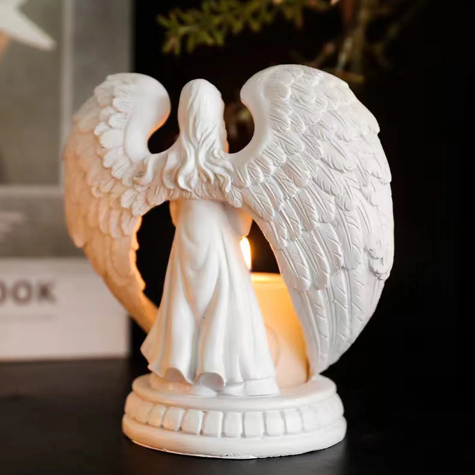 Fengzhi Factory Pure white wings angel statue Angel candlestick Living room dining room decoration decoration resin crafts