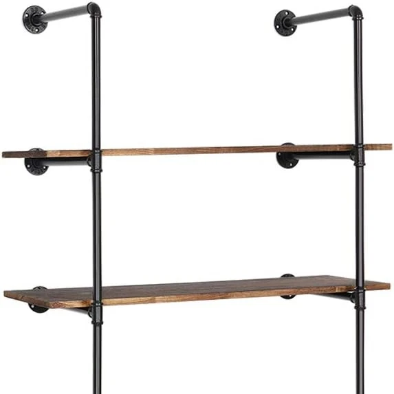 Industrial Wall Mount Iron Pipe Shelf,DIY Open Bookshelf, Retro Storage Wall Mounted Shelves