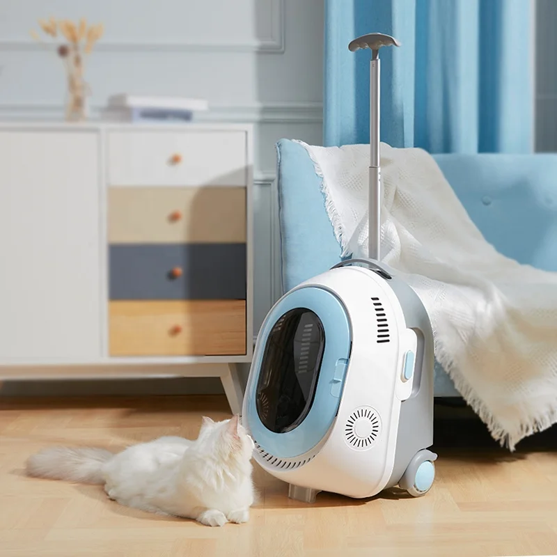 
Pravite Label Inner Fan Design Hard PC Plastic Pet Stroller Luggage Carrier School Capsule Backpack Cat Trolley Bag for Puppy 