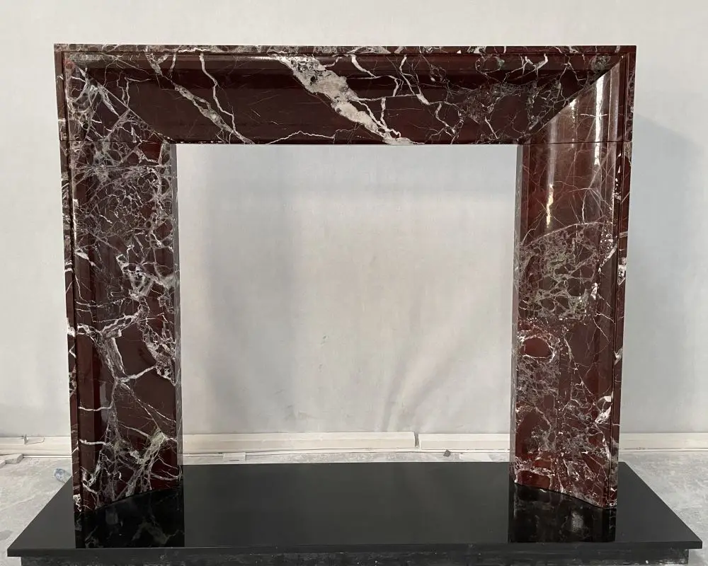 Contemporary Italian Rosso Levanto Red Marble Fireplace Surround Simple Design Interior Decor