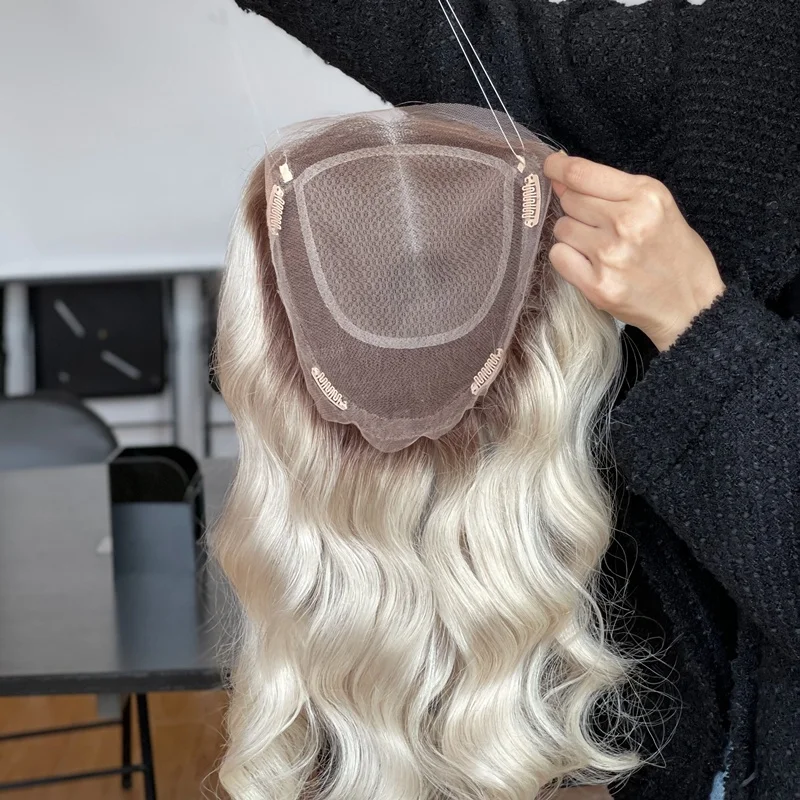 2023 New Design Virgin Hair Mini Wig European Blonde Human Hair Topper For Women 8*8 Italian Lace Front/Full Lace Toppers Toupee