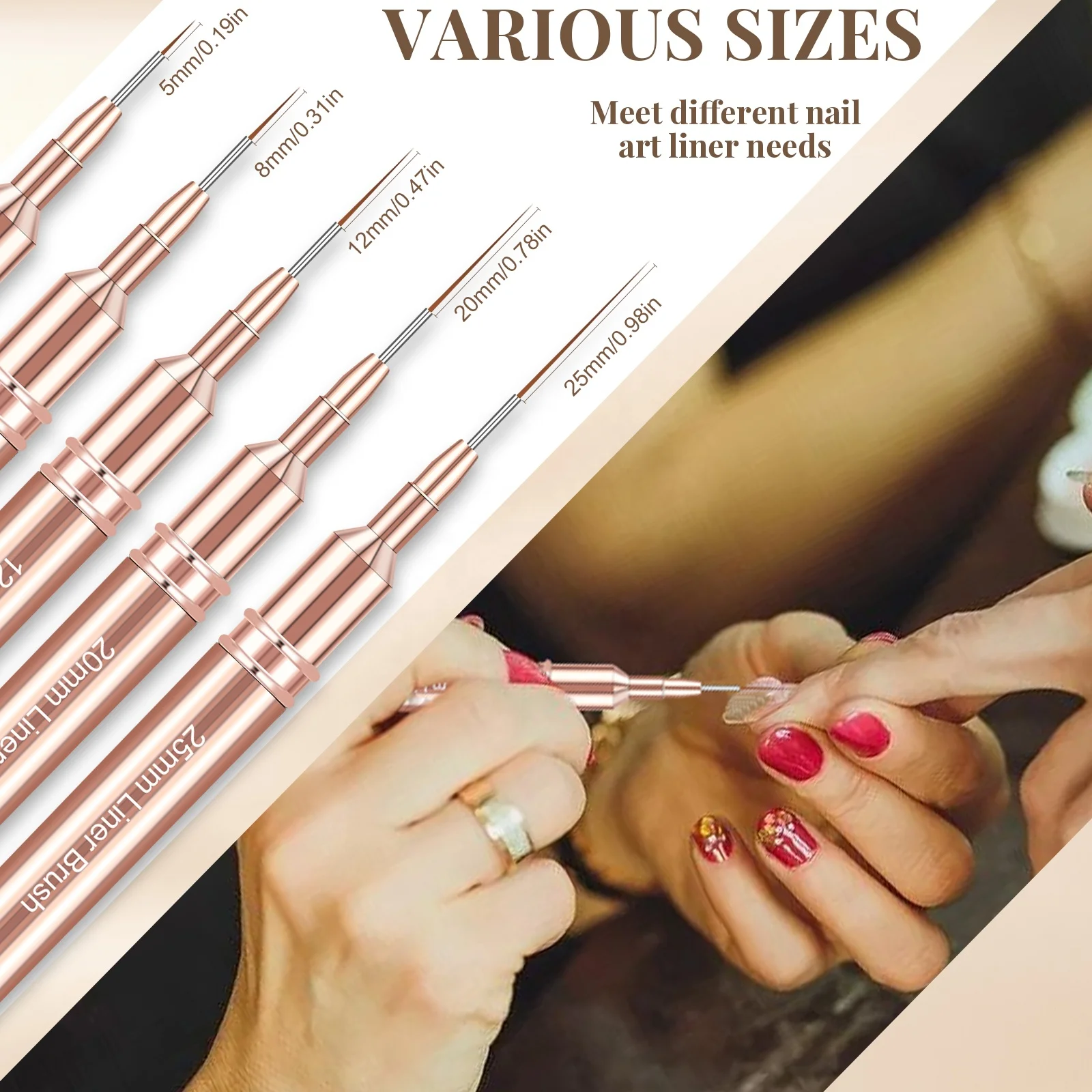 5/8/12/20/25mm nail art liner brushes set elongated lines drawing uv gel painting nail design pen professional manicure tool