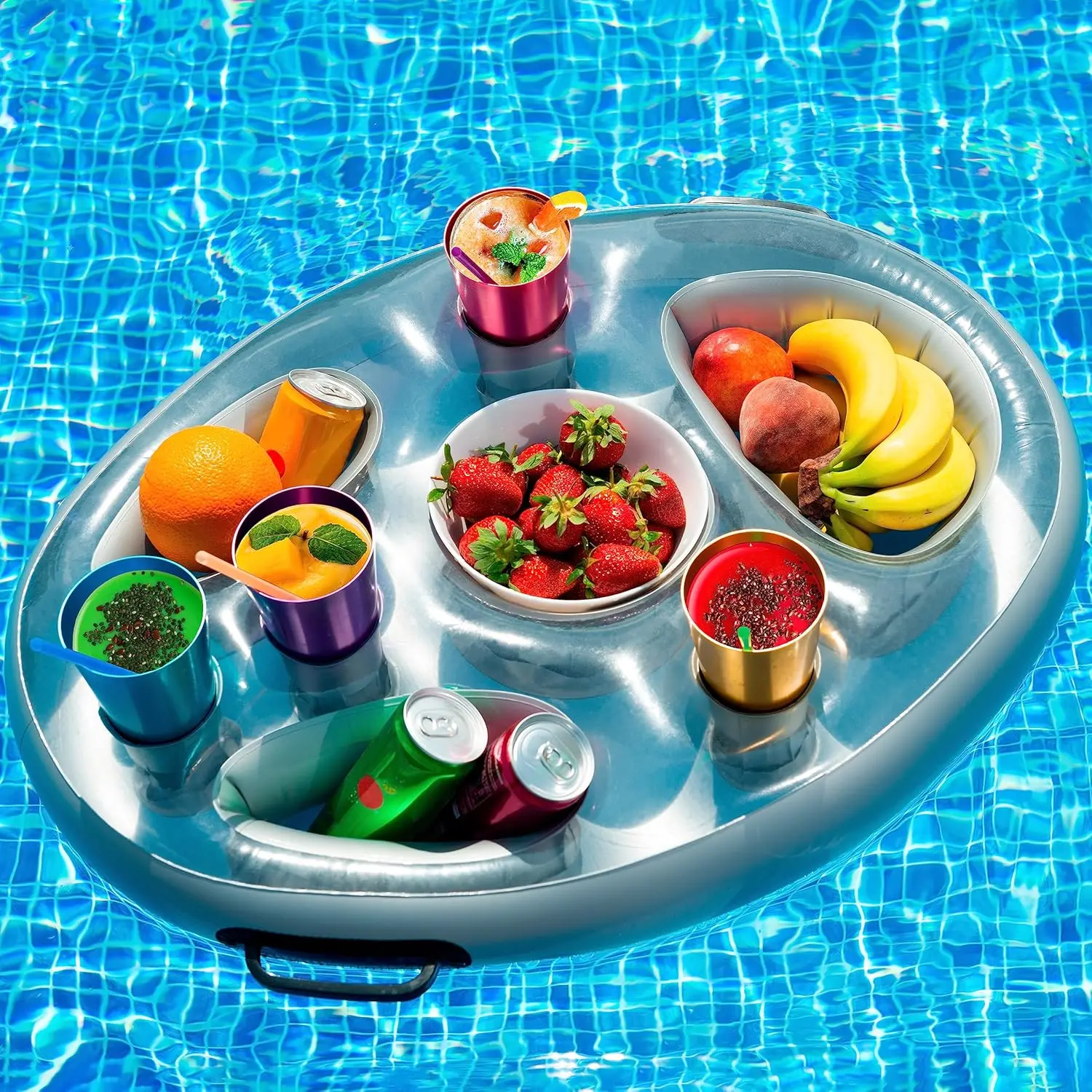 Factory Custom Silver Drink Holder Ice Bar Inflatable Floating Pool Bar PVC Floating Food Tray Beach Bar Float For Party