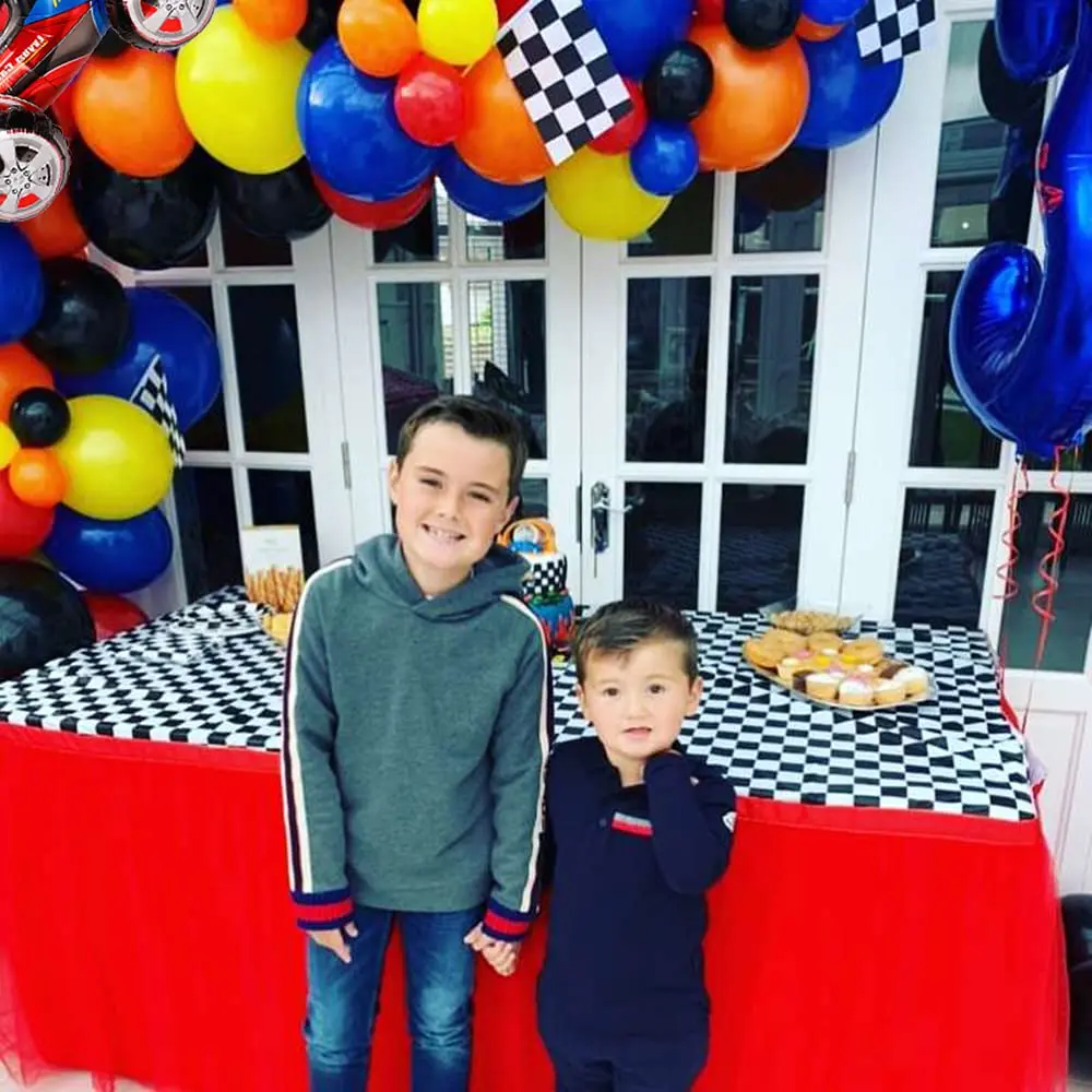 121 Pcs Racing Car Balloons Arch Garland Kit Decorations, Race Car Foil Balloons Checker Flag for Monster Truck Party