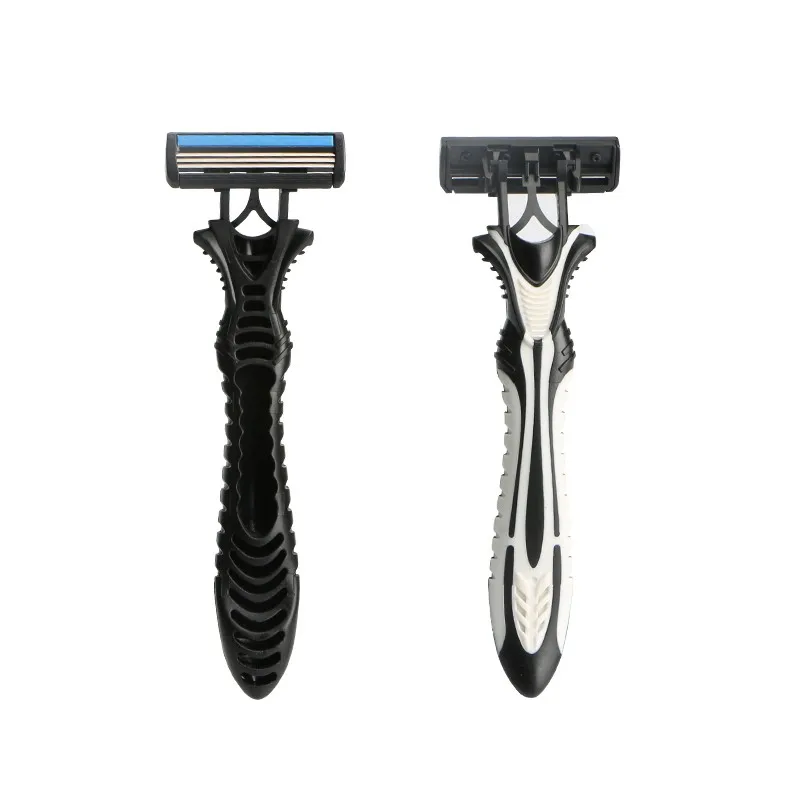 Triple blades disposable  razor pivoting head non-slip rubber handle