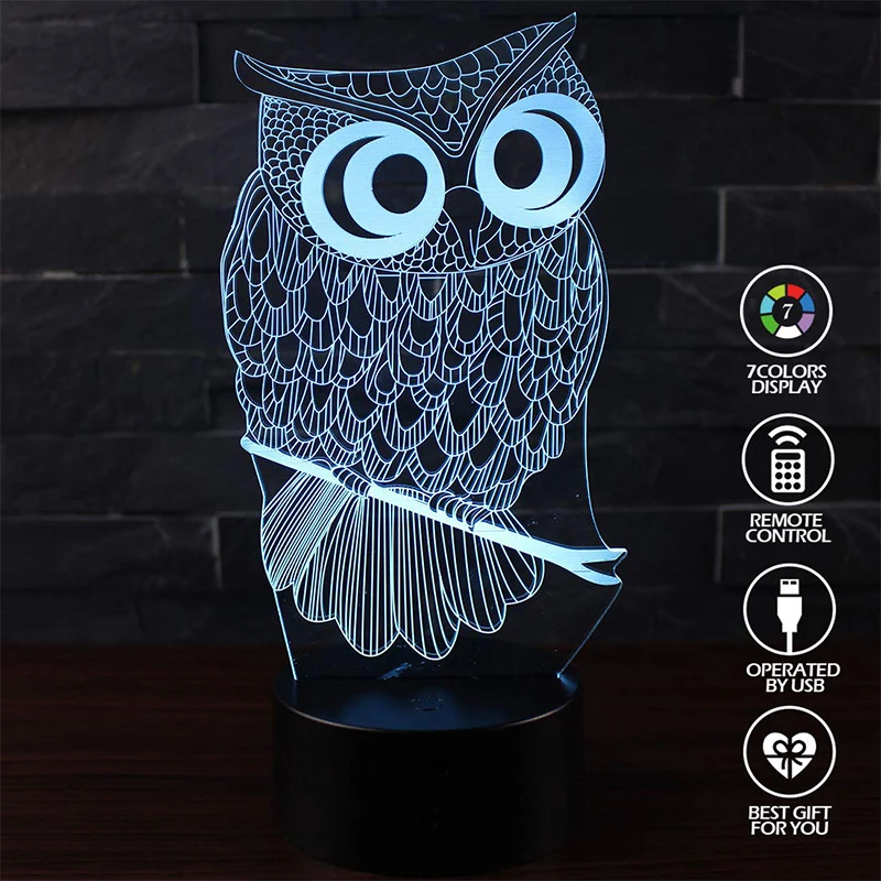 Owl Lamp 3D Optical Illusion Night Light 3D Lamp Owl Night Lamp Desk Table Light 7 Colors Changing