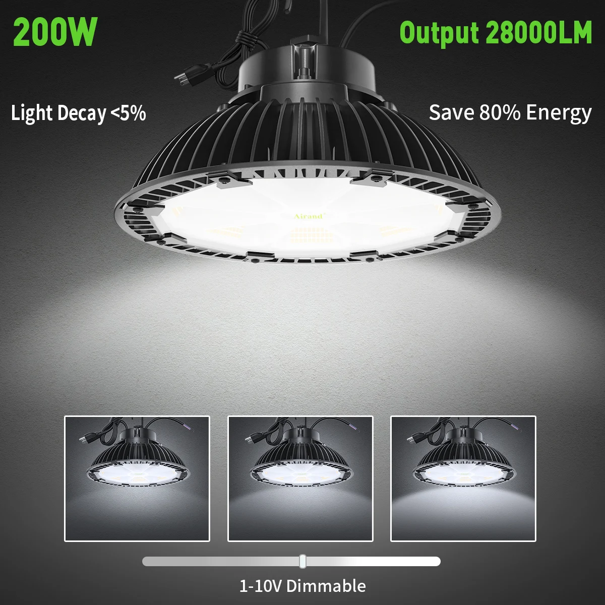 High Lumen Dimmable IP65 200W Industrial Lamp Warehouse Workshop LED Lighting 200Watt UFO High Bay Light Fixture