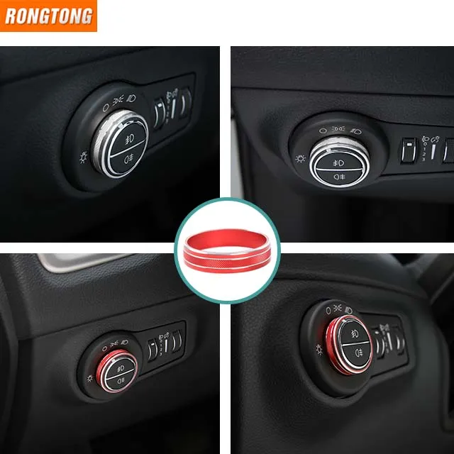 High-quality Car Inner Aluminium Alloy  Headlight Switch Decoration Cover Ring for Jeep Compass 2017+