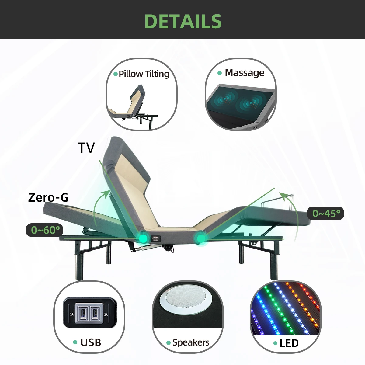 High quality queen size adjustable electric frame neck tilt electric bed adjustable