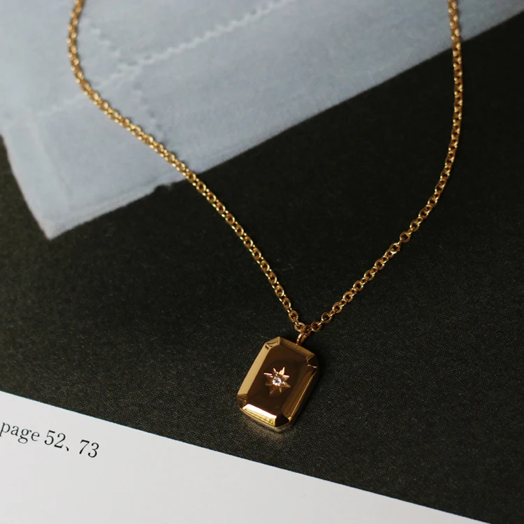 Top Selling water drop octagon Star pendant necklace diamond square brick titanium stainless steel signet  necklace