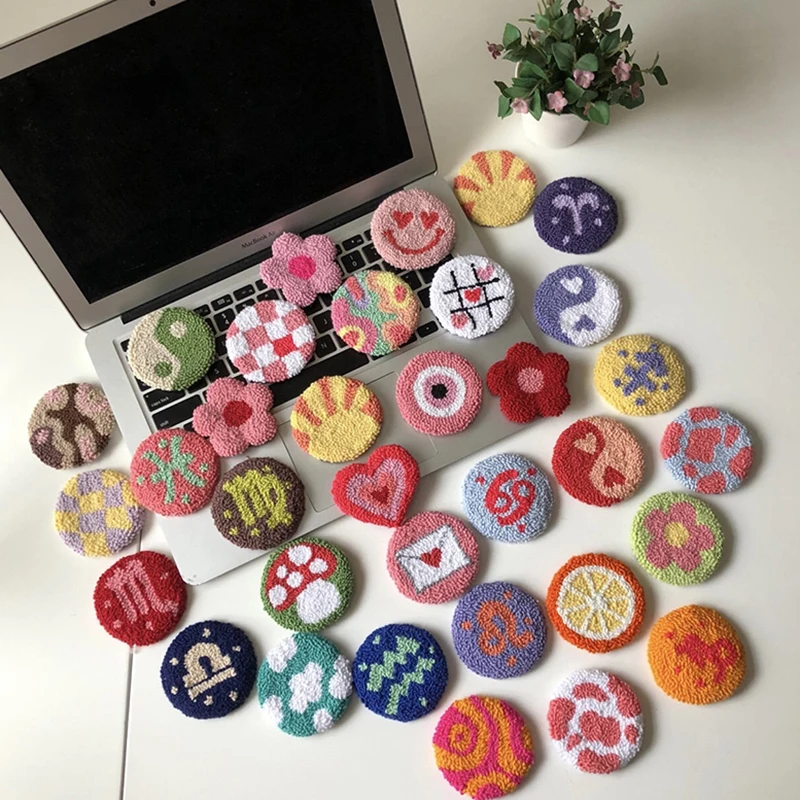 Cheap Cute Punch Needle Handmade Mug Rug Sofa Wine Custom Absorbent Coaster