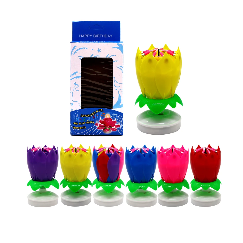 Huaming Wholesale Popular High Quality 8/14 pcs Small Candles Happy Birthday Music Song Flower Shape Music Birthday Candle