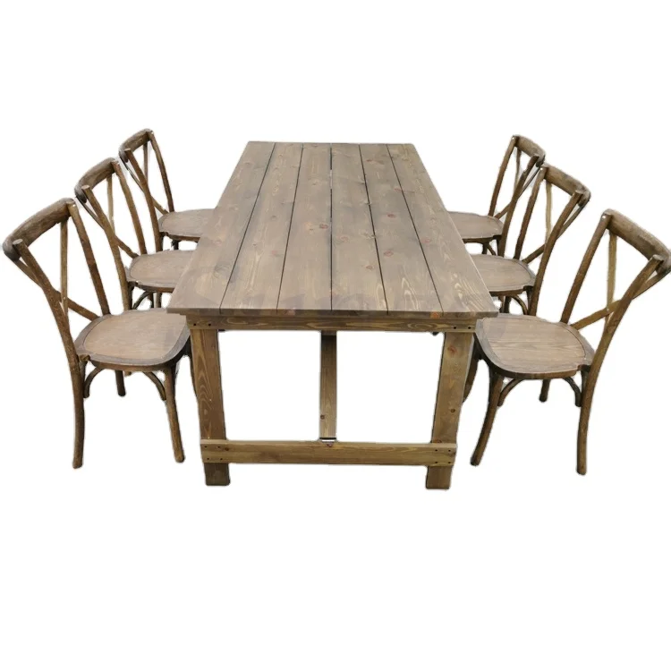 Long Antique Country Farm Style Kitchen Table Solid wood antique dining trestle table
