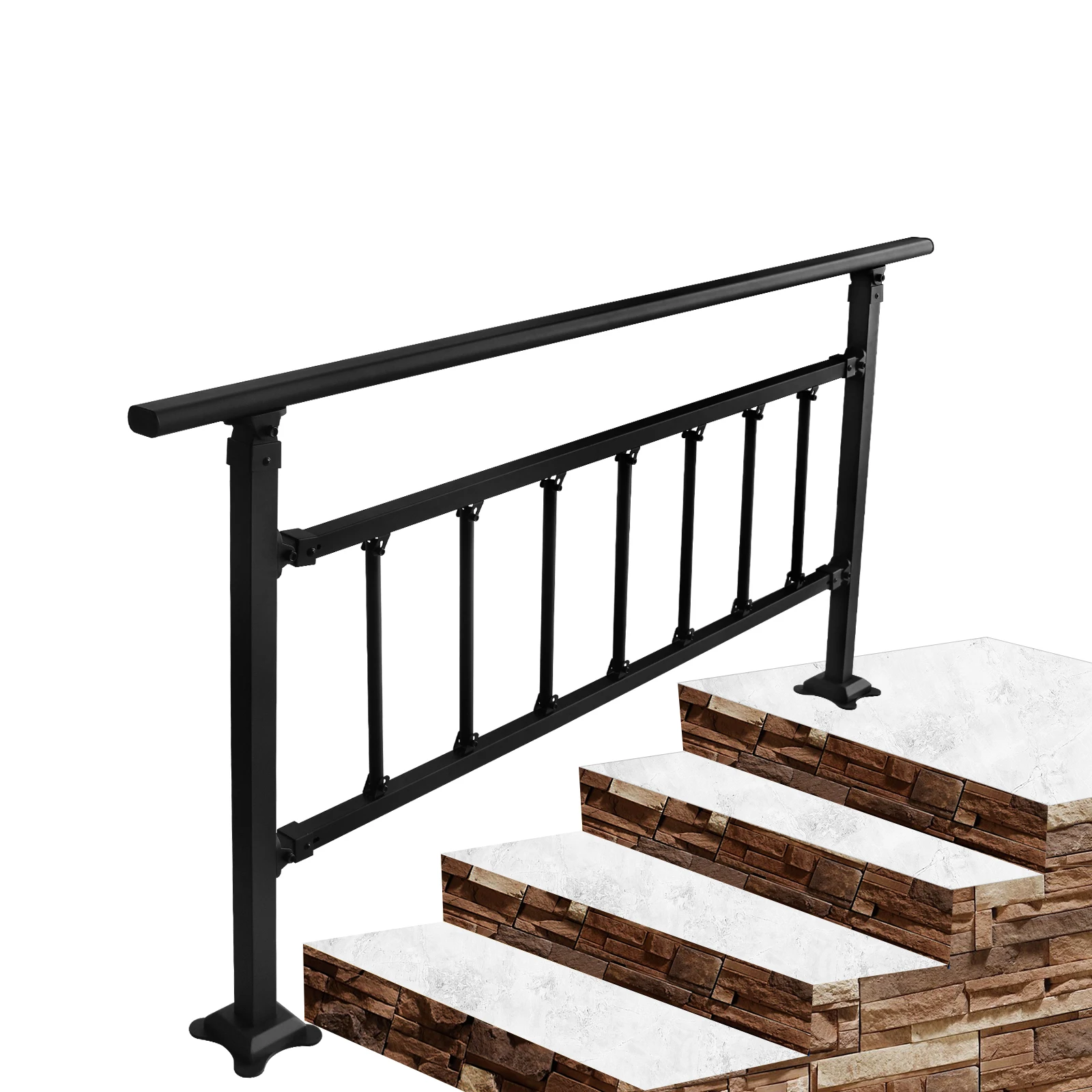 Outdoor Handrail 1 to 5 Steps Wrought Iron Metal Hand Rail Adjustable Porch Kit Railing Brackets Stair Balustrades Handrails