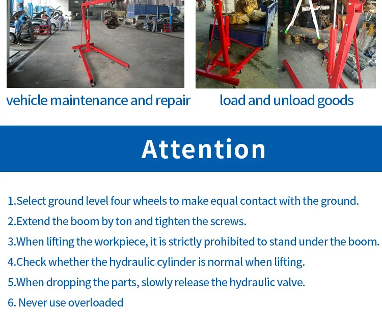 big red mini 1 ton 2 ton  foldable unfoldable engine lifter hoist  shop crane