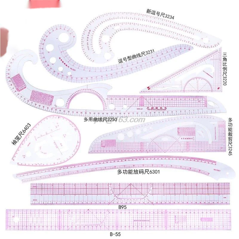 9pcs Sewing French Curve Ruler Measure Dressmaking Tailor Drawing Template Craft Tool Set