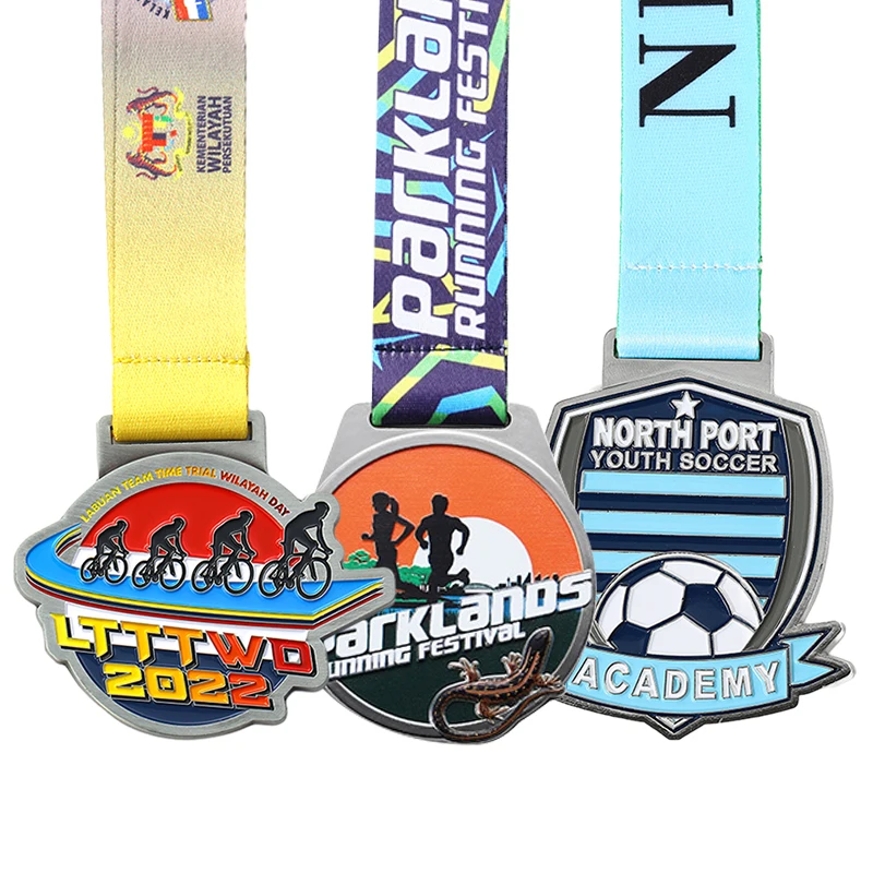 Custom Sport Medals 2d 3D Enamel Logo Silver Football Soccer Medals High Quality Zinc Alloy Metal Bike Bicycle Cycling Medal