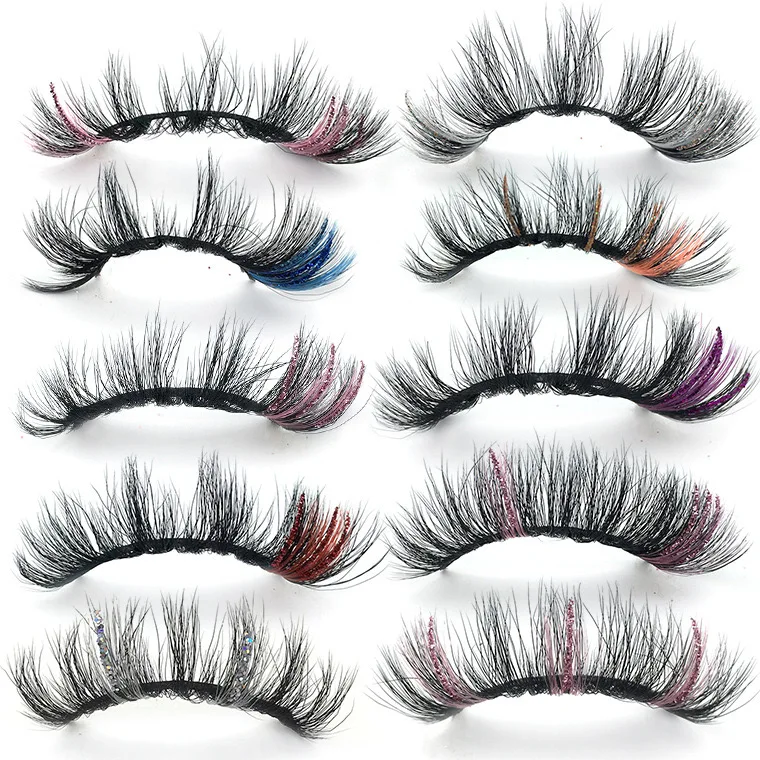 Qingdao lashes vendor wholesale 3d faux mink Shimmery false eyelashes 18mm colored Glitter eyelash