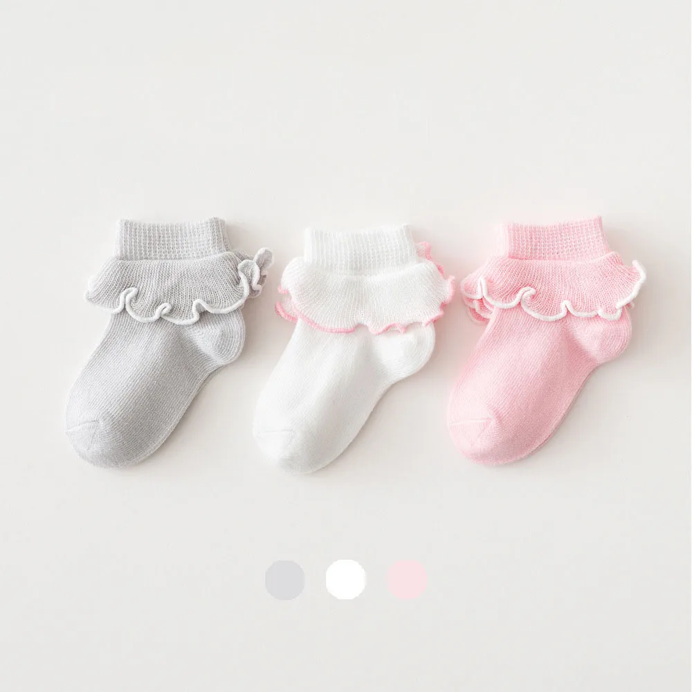 
Babyy Girls Ruffle Socks Solid Pink White Grey Color Soft Princess Lace Sock Fashion Kids Ankle Socks 