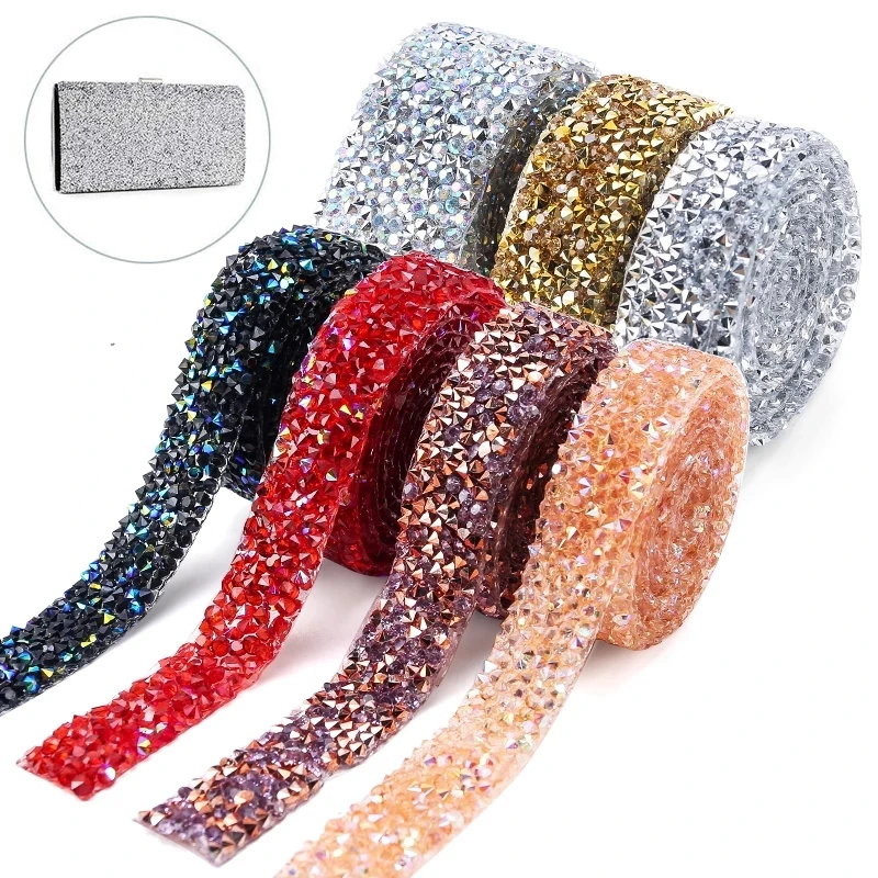 3Yards Multi-color Rhinestones Trim Set Glitter Crystal Ribbon Strass Tape Appliques Hotfix Motif Rhinestones Cloth Decorations
