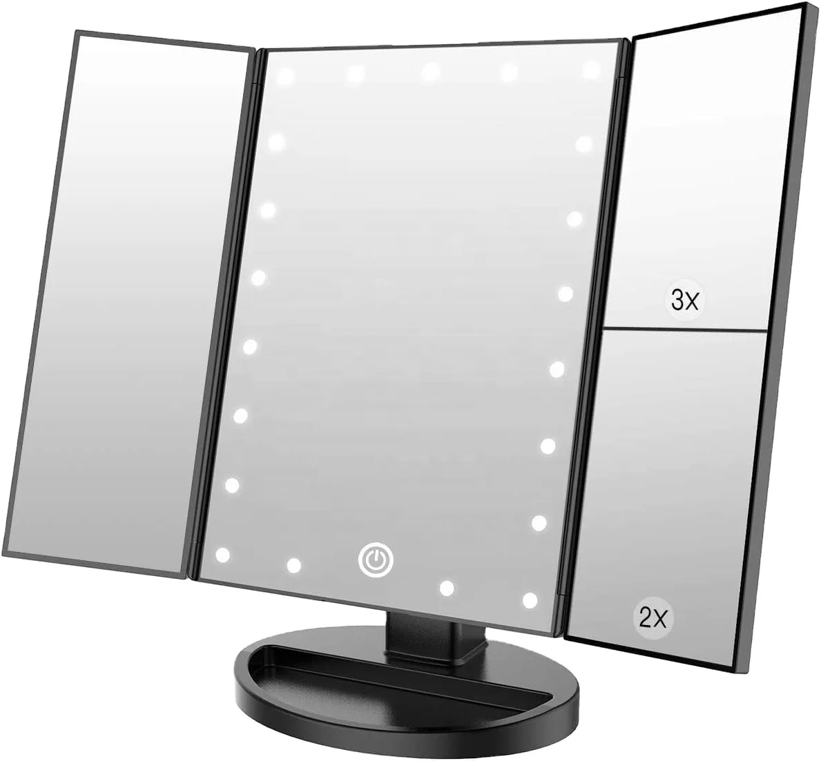 Lighted Foldable Portable 21 Bright LED Light Travel 2x 3x Magnifying Trifold Vanity Makeup Mirror With Led Lights