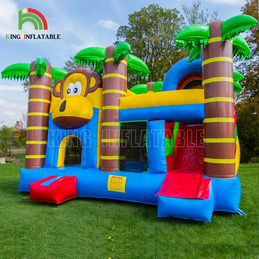 Monkey Inflatable Bouncers Combo Animal Theme Party Jumpers Inflatable Trampoline Jumping Bounce Castles Outdoor Bouncy House