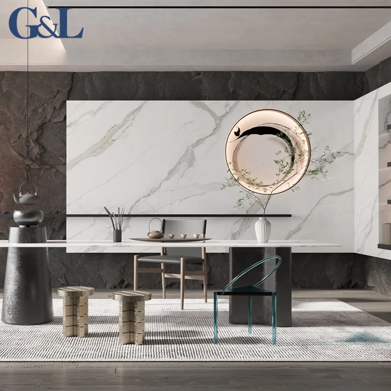 1600x3200x12mm Thickness Libis White Gold Porcelain Slab Structured Surface Through Body Sintered Stone for Island Counter Top
