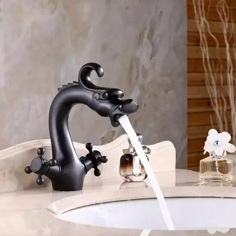 Dragon Crystal Dual Handles Single Hole Mixer Deck Mounted Lavatory Bathroom Taps Gold Basin Sink Faucet