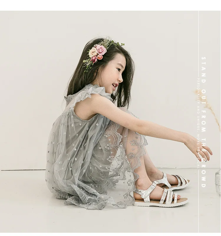 Products Girls Summer Design Latest Sleeveless Lace Flower Gauze Veil Pendulum Butterfly Ribbon Decoration Dresses