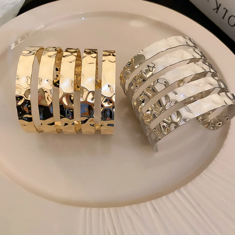 2024 Newest ZA Exaggerated Multi Layered Gold Metal Bangles for Women Personalized Trendy Party Evening Jewelry