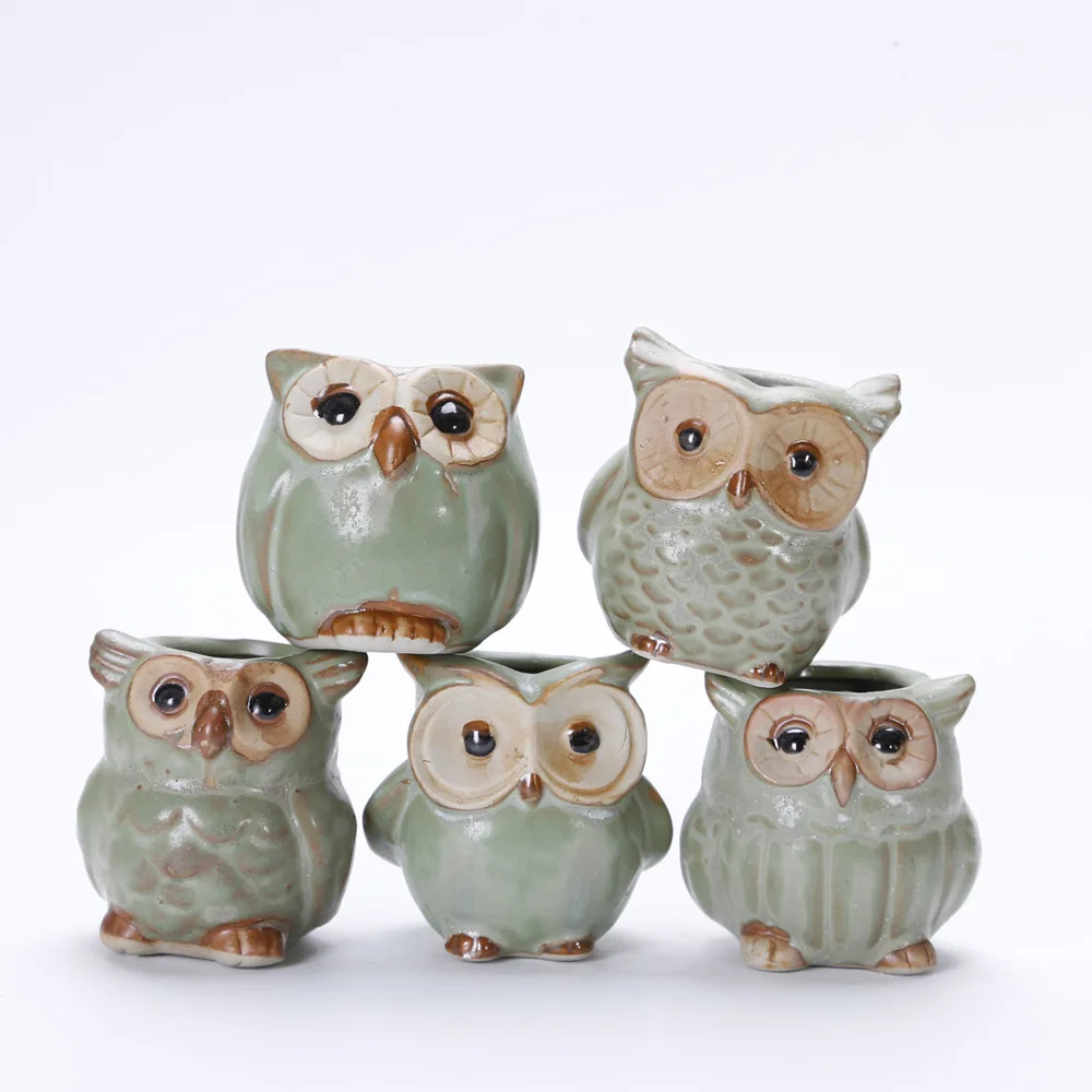 Ceramic Owl Flower Pot Planters Flowing Glaze Base Serial Set Succulent Cactus Plant Container Planter Bonsai Pots