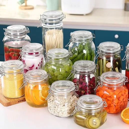 Glass storage jar 500ml 750ml 1000ml 1500ml 2000ml 3000ml storage bottles jars  glass jar with lids