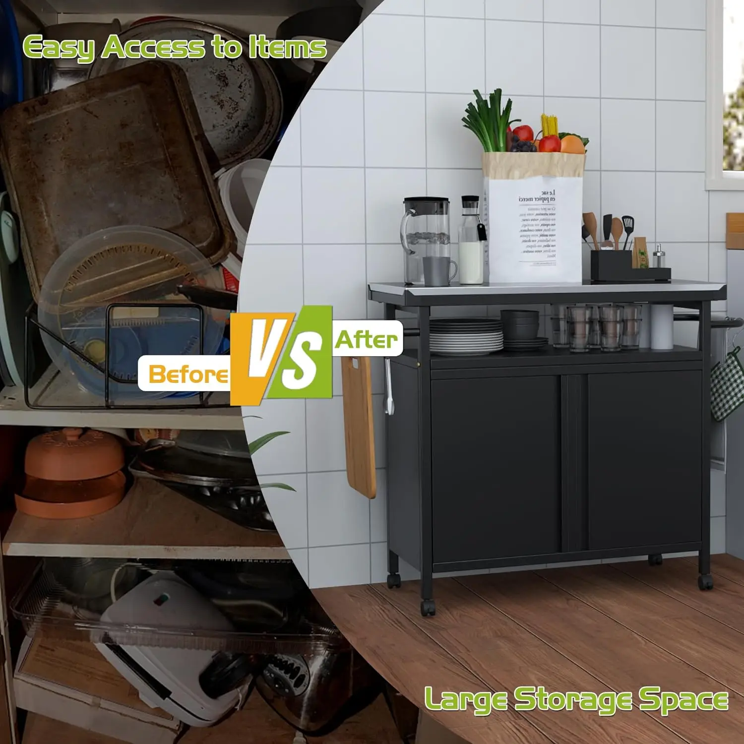 Outdoor Grill Cart with Storage on Wheels Kitchen Island with Microwave Storage  Kitchen Utility Cart on Wheels