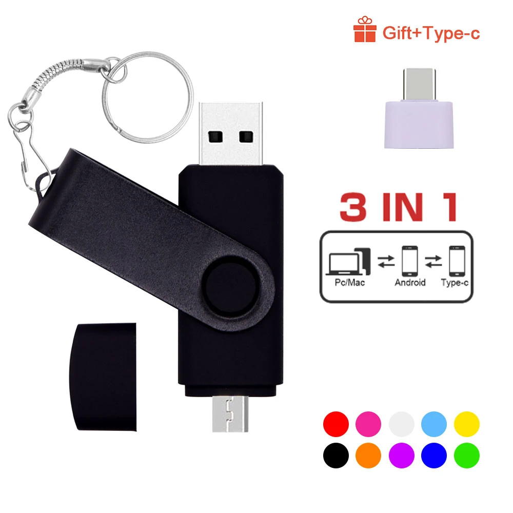 Usb 2.0 OTG for Mobile Phone/computer Usb Flash Drive 4gb 8gb 16gb 32gb 64gb Speed Rotation Usb Pendrive Memory U Stick 3 In 1