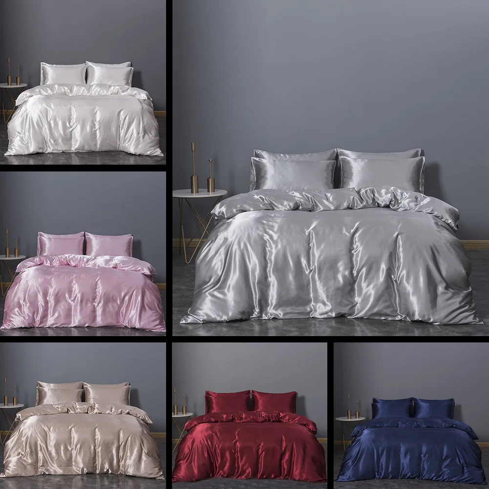 Cheap 100% Polyester Wedding Duvet Cover Set Solid Color Bedding Set Silky Touching Duvet Cover Set With Low Moq