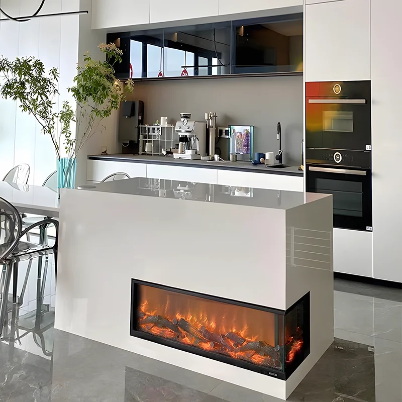 Corner 2-sided decorative kitchen island guest dining room can be customized Heating adjustable  flame adjustable 2DH fireplace
