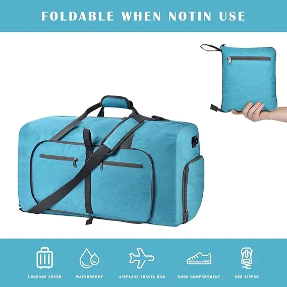 Duffle Bag with Shoes Compartment and Adjustable Strap Foldable Travel Duffel Bags for Men Women Waterproof Duffel Bags