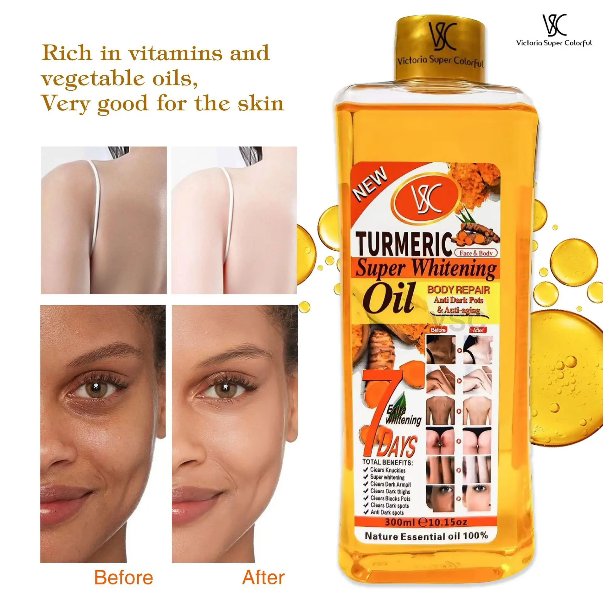 Vitamin C Whitening Skin Carrot Massage Oil Face & Body Brighten Nourishing Anti-aging Spots Wrinkle Skincare Essential Oil