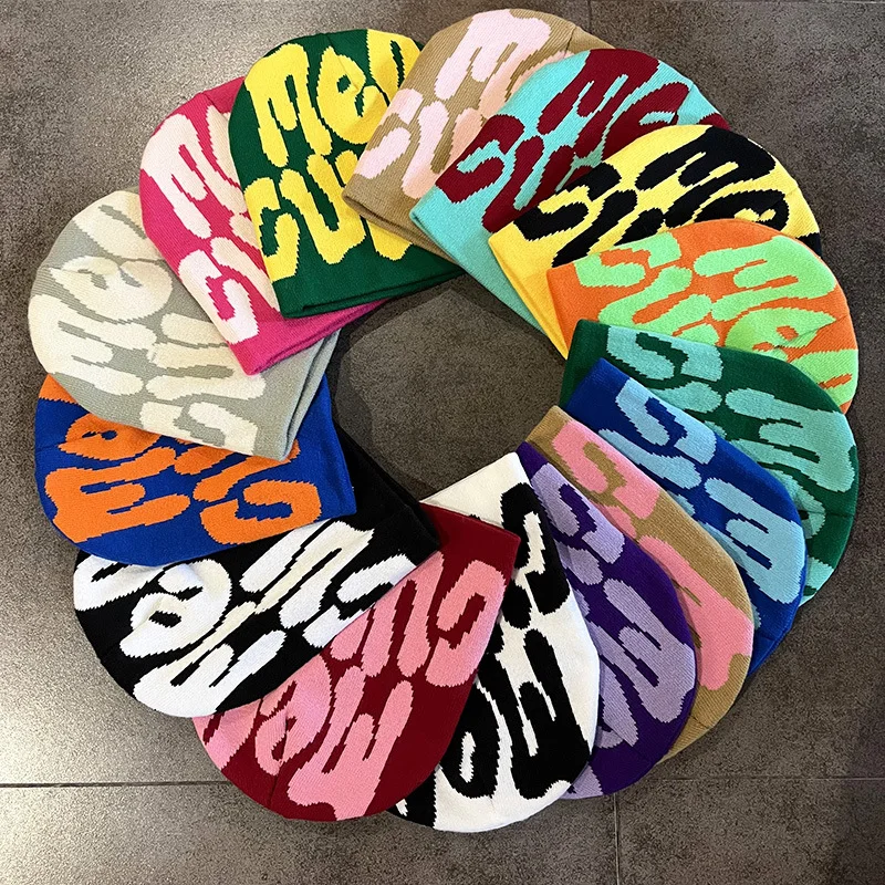 Зимняя трикотажная Вязаная Шапка-бини с принтом