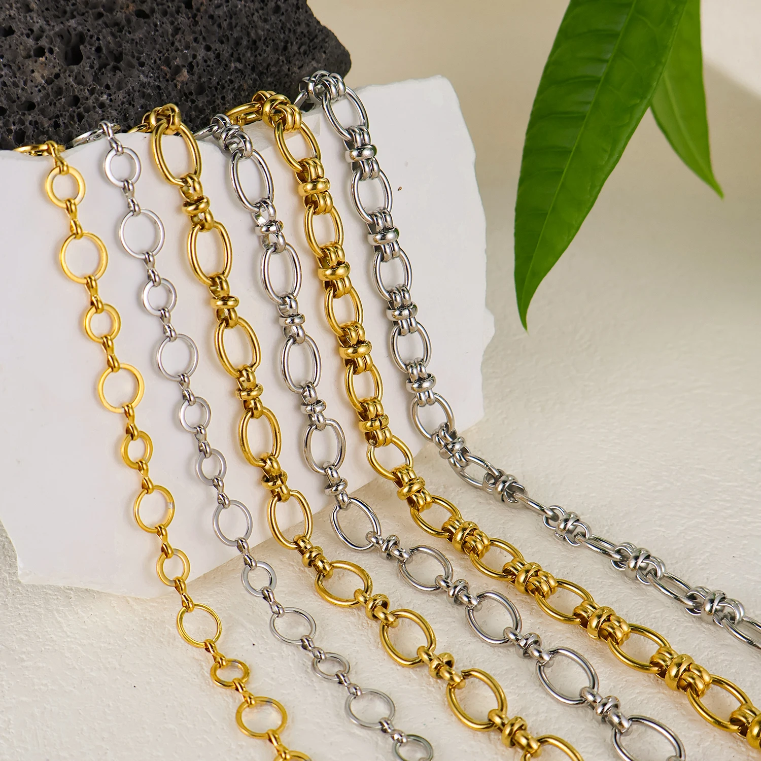 Olivia Waterproof 18K Handmade DIY Making Oval Rectangular link Chain Stainless Steel Gold Plated Chain Necklace