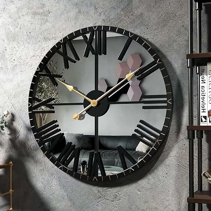 Large Vintage Retro Wall Decor Modern Antique Decorative Wall Mirror Metal Wall Clock Non Ticking Mirror